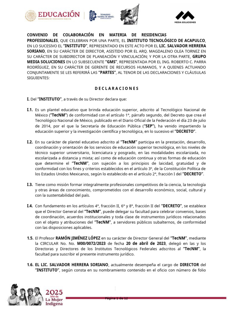 Machote Convenio Residencias Profesionales Formato Empresa Privada ...