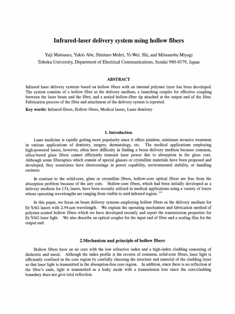 Infrared Laser Delivery via Hollow Fibers | PDF | Optical Fiber | Laser
