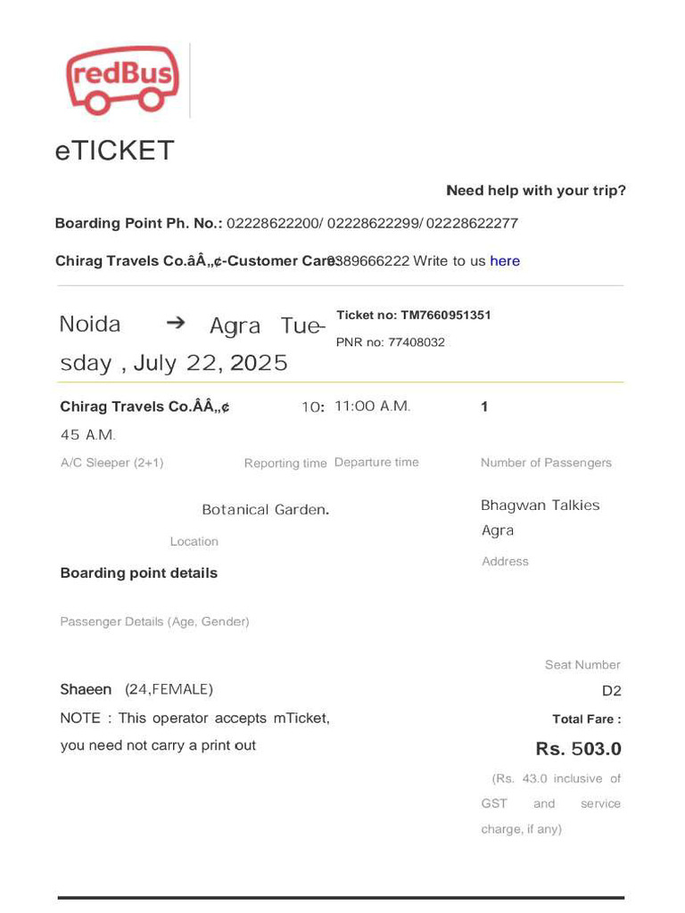 Redbus Ticket TM7660951351 | PDF