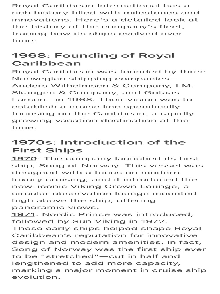 History of Royal Caribbean PDF Cruise Ship Cruise Lines
