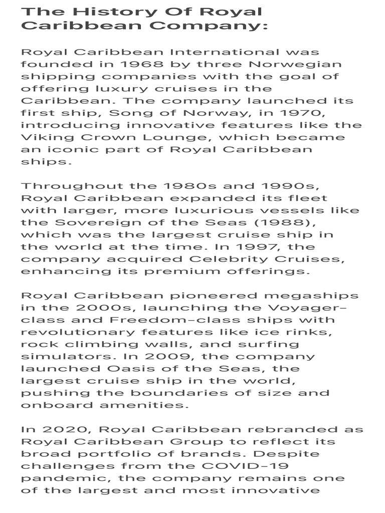 The History of Royal Caribbean Companies PDF Hospitality Companies