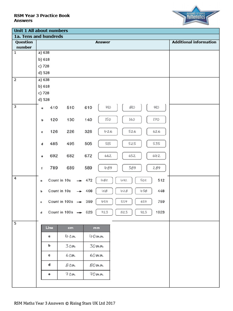 Rising Stars Mathematics Practice Book Class 2 Answers | PDF ...