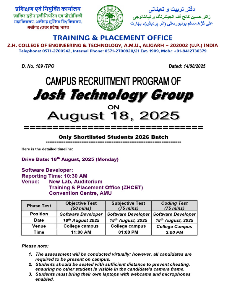 Tentative Program - Josh Technologies On 14th Aug 2025 | PDF ...