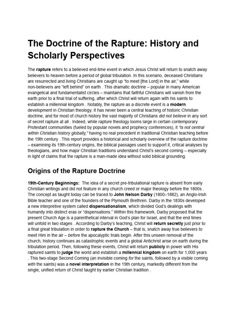 History and Theology of the Rapture | PDF | Rapture | Dispensationalism