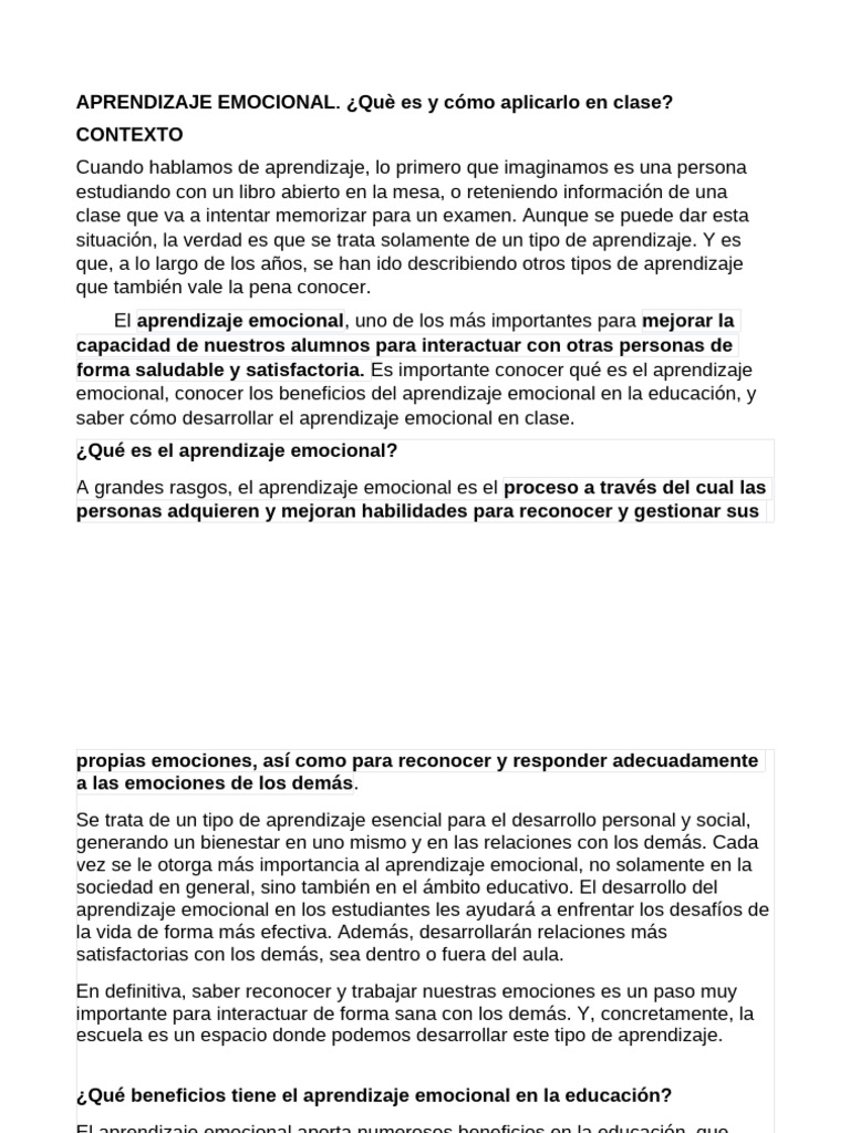 Aprendizaje Emocional en el Aula | PDF | Las emociones | Aprendizaje