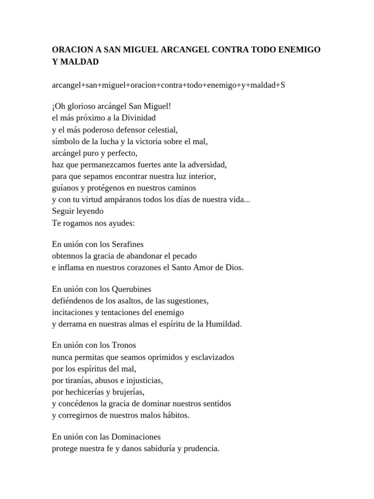 Oracion A San Miguel Arcangel Contra Todo Enemigo y Maldad | PDF ...