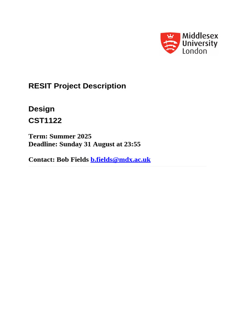 CST1122 Resit Project Guidelines | PDF | Use Case | Usability