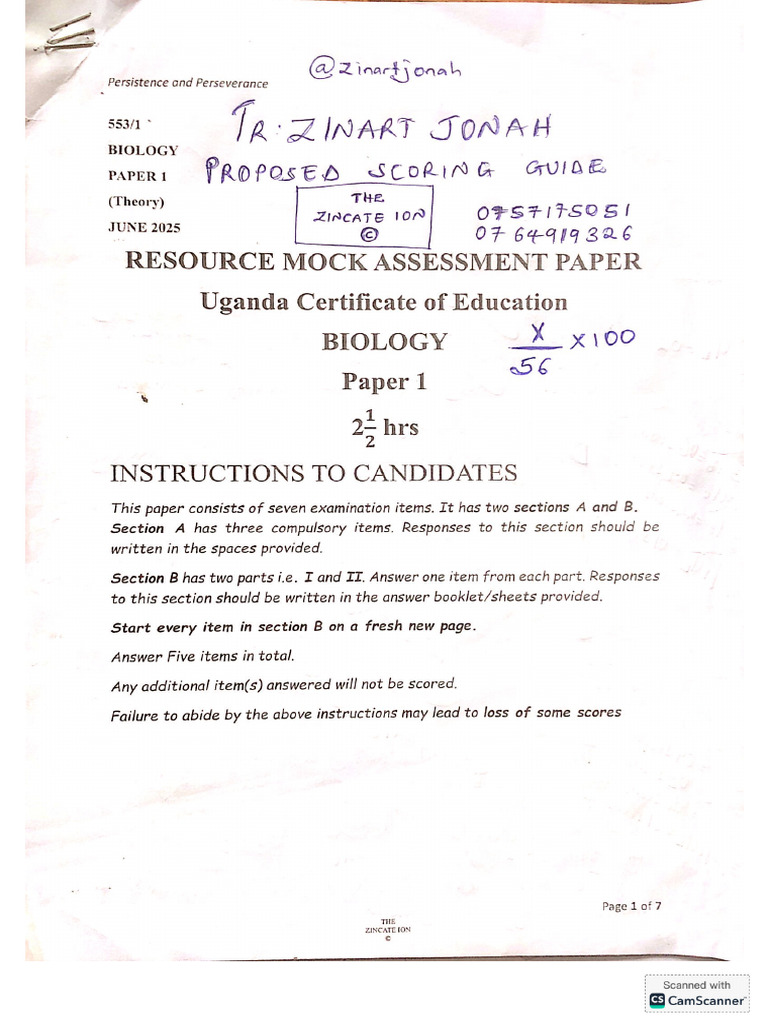S4 Bio Mock 2025 Scoring | PDF