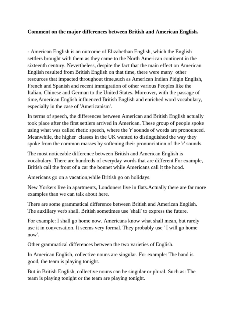 On Grammatical Differences Between Daily British And American English ...
