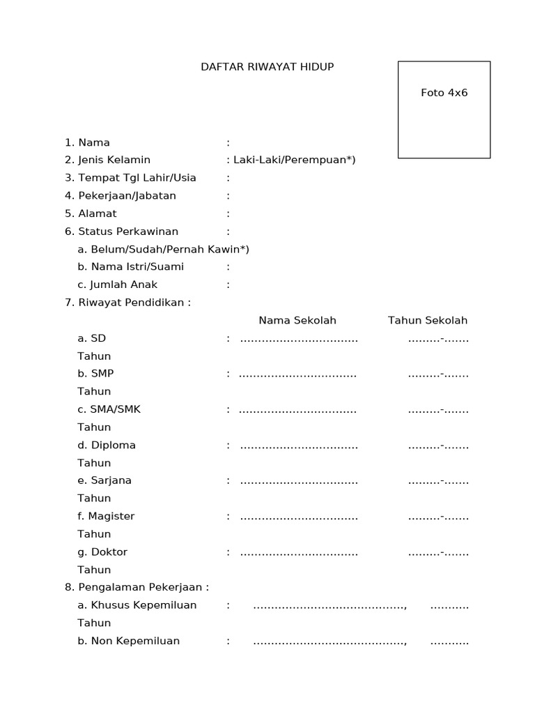 Contoh Daftar Riwayat Hidup Lengkap | PDF