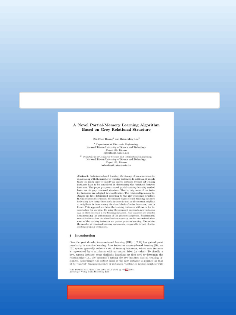 LNCS 2810 A Novel Partial Memory Learning Algorithm Based on Grey ...