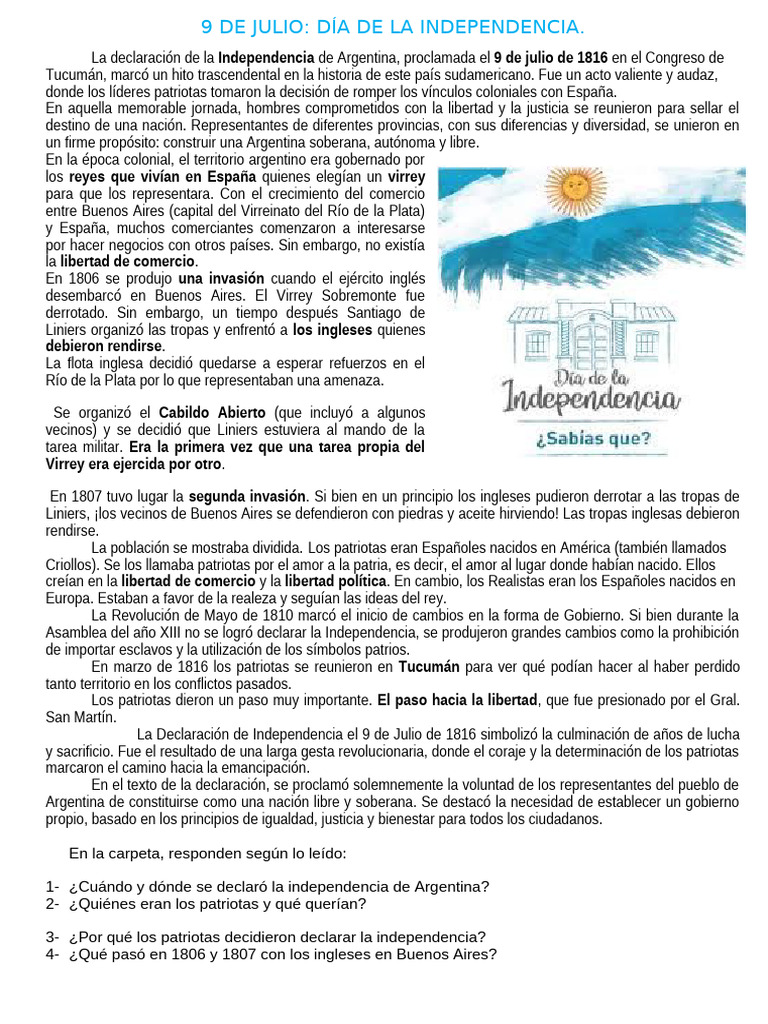 Día de La Independencia de La República Argentina | PDF | Argentina