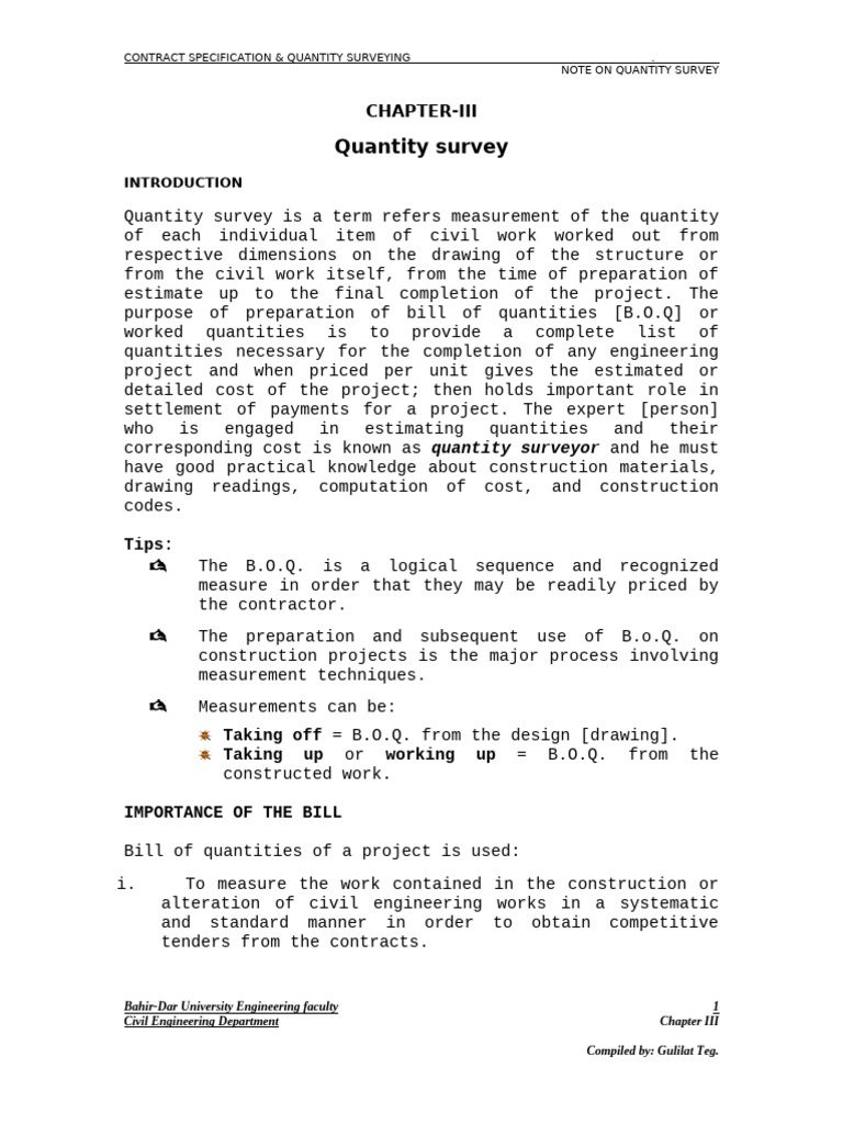 Quantity Surveying and B.O.Q. Guide | PDF | Surveying | Length