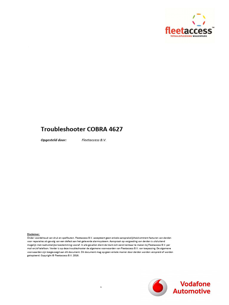 Troubleshooter Cobra 4627 Fleetaccess B.V. V01 | PDF