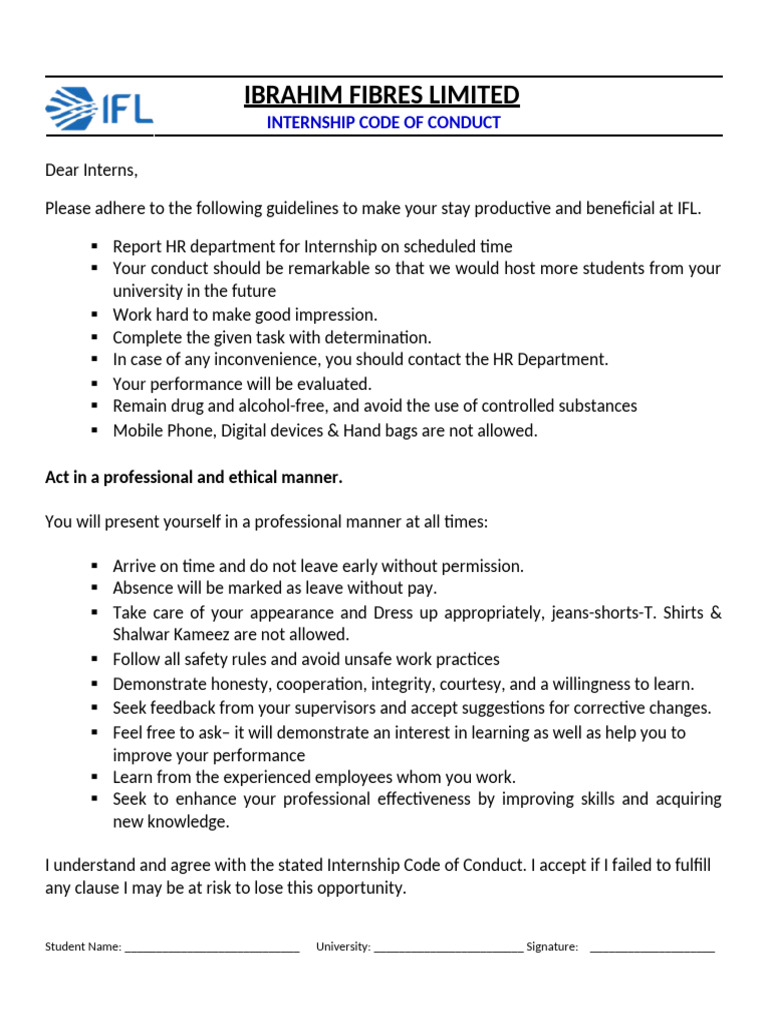 Internship Code of Conduct | PDF