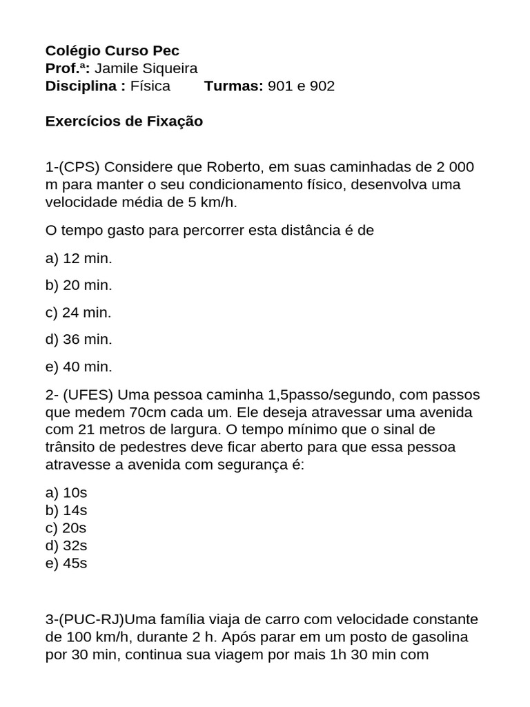 Exercícios de Física: Movimento e Velocidade | PDF | Velocidade ...