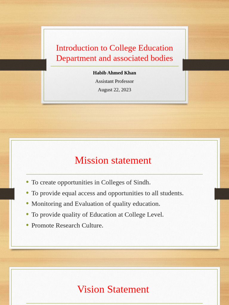 Introduction To College Education Department and Associated Bodies ...