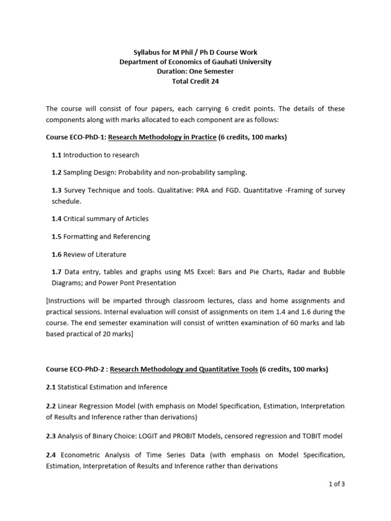 MPhil/PhD Economics Course Syllabus | PDF | Economics | General ...