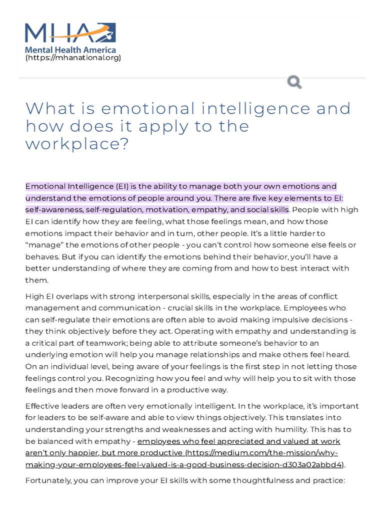 Understanding Emotional Intelligence in the Workplace | PDF | Emotional ...
