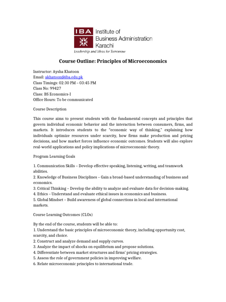Principles of Microeconomics Course Outline | PDF | Microeconomics ...