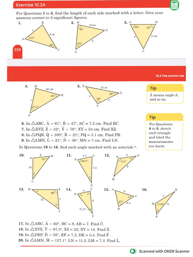 Trigonometry Sine and Cosine Rule Worksheet | PDF