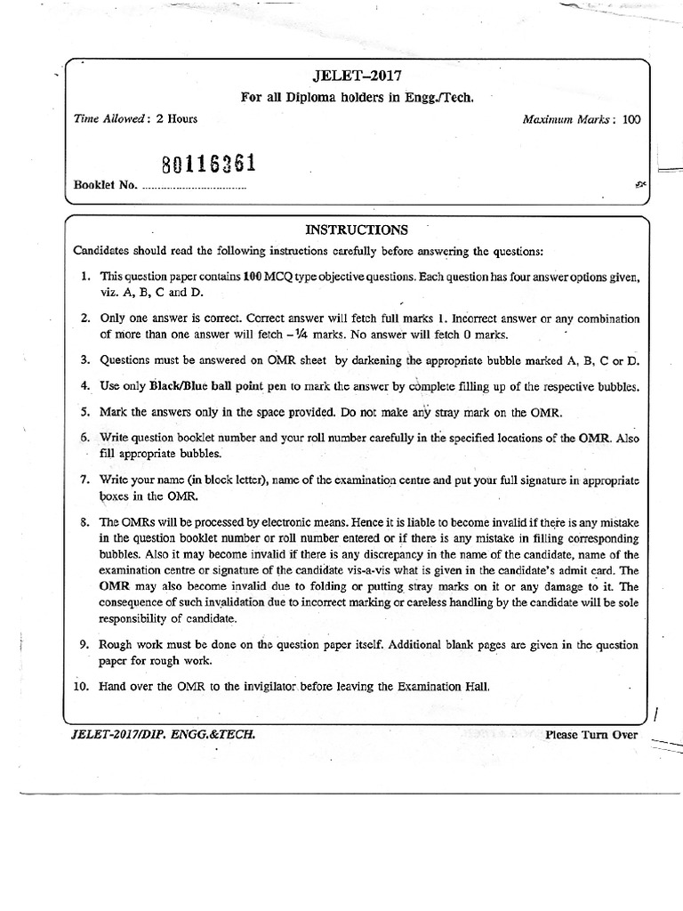 2017 Jelet Question Paper | PDF