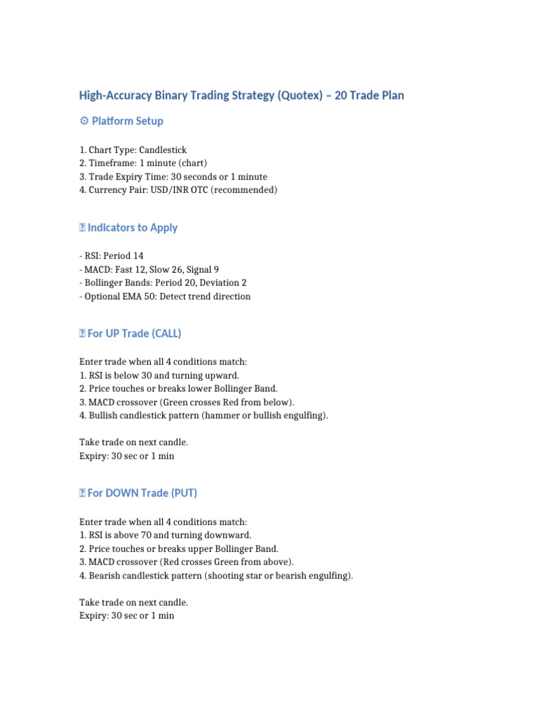 20 Trade Plan for Binary Options | PDF