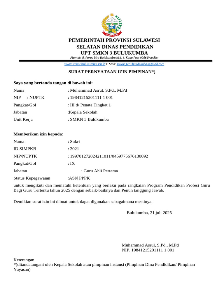 Surat Izin Program Pendidikan Guru 2025 | PDF