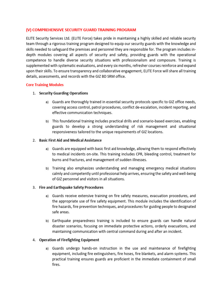 Security Guard Training Overview | PDF | Incident Management | First Aid
