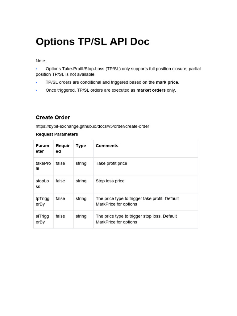 Options TP:SL API | PDF