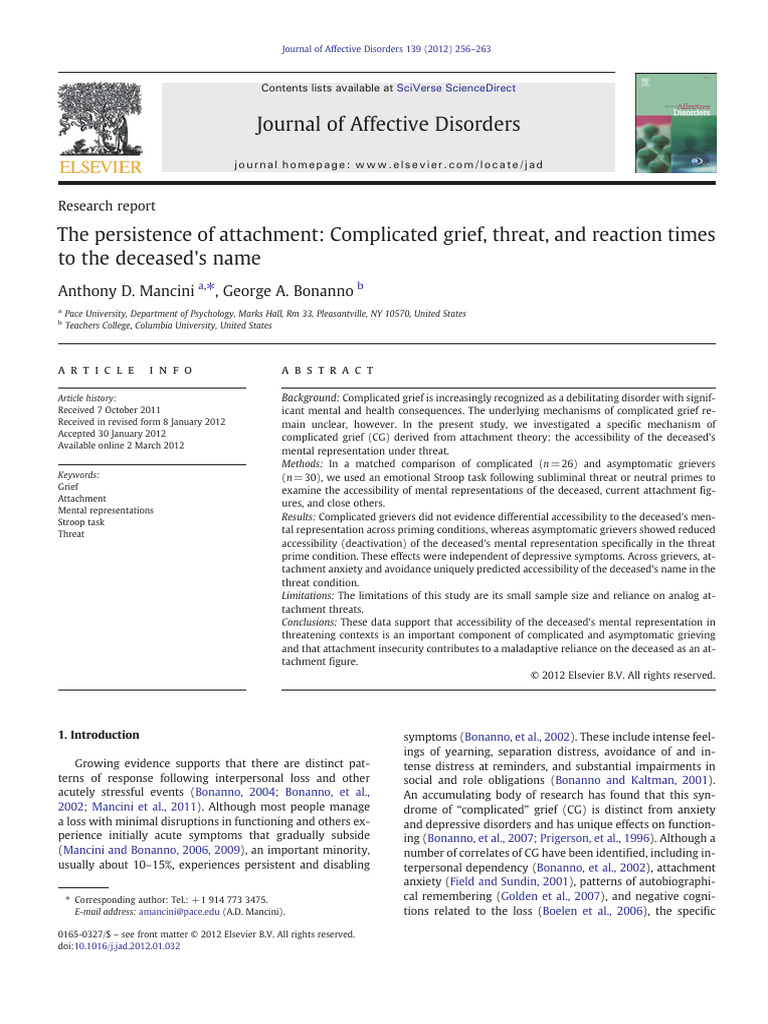 Complicated Grief and Attachment Study | PDF | Attachment Theory | Grief