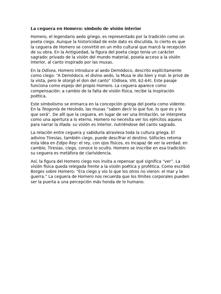 La ceguera de Homero: visión interior | PDF