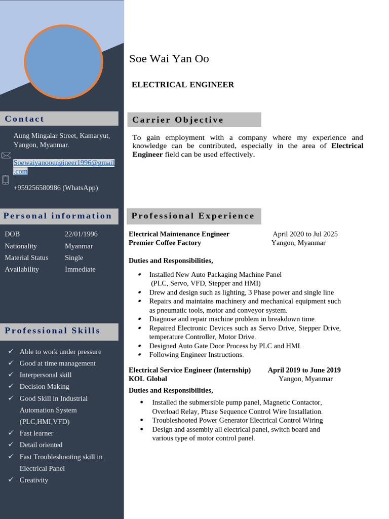 CV Form for Electrical Engineer in Myanmar | PDF | Programmable Logic ...