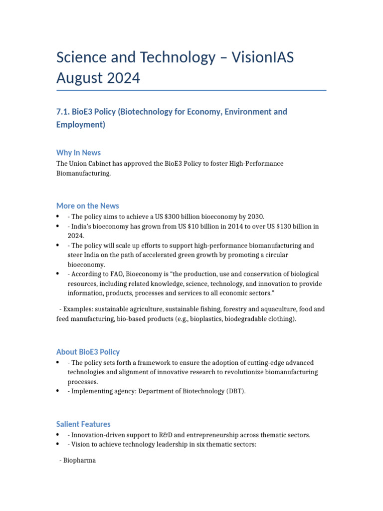 BioE3 Policy: Boosting India's Bioeconomy | PDF | Biology | Natural ...