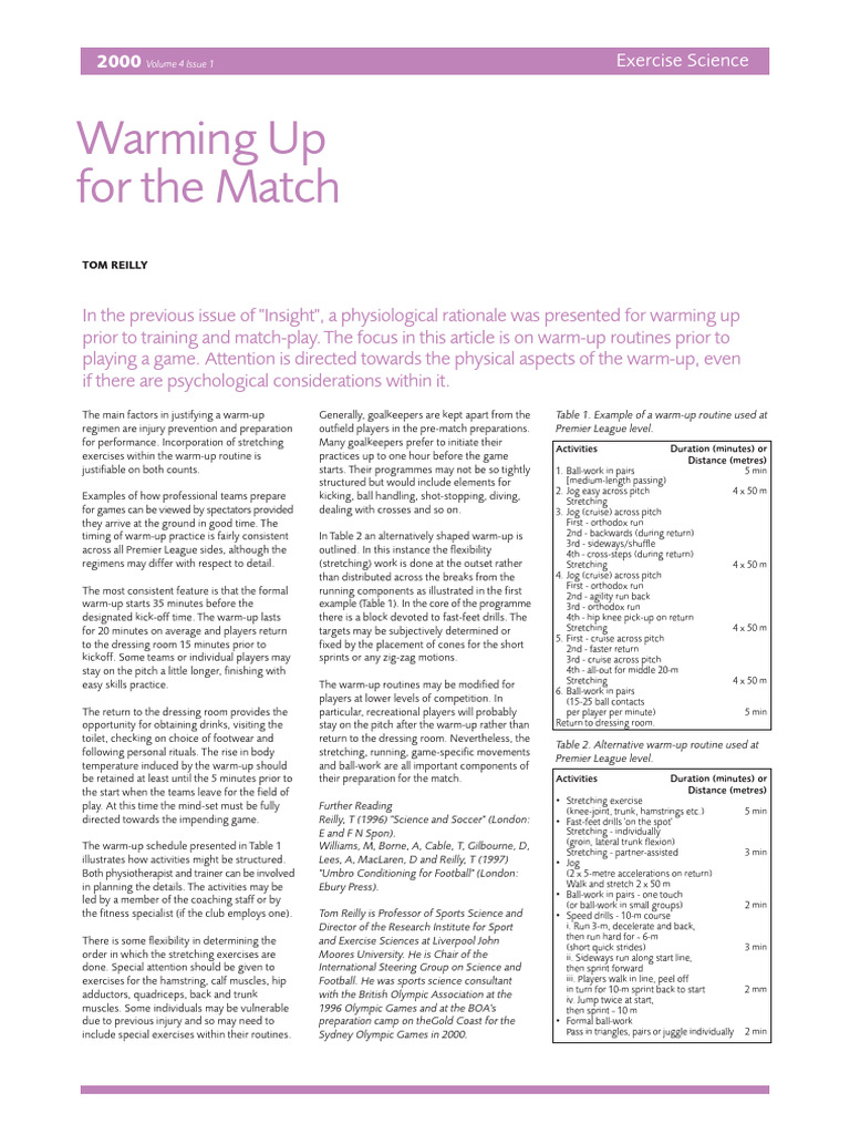 Pre-Match Warm-Up Routines Explained | PDF