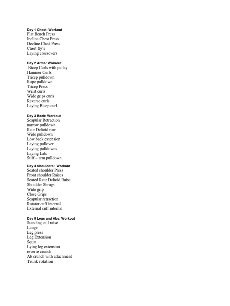 Weekly Workout Routine Overview | PDF | Self-Improvement | Wellness