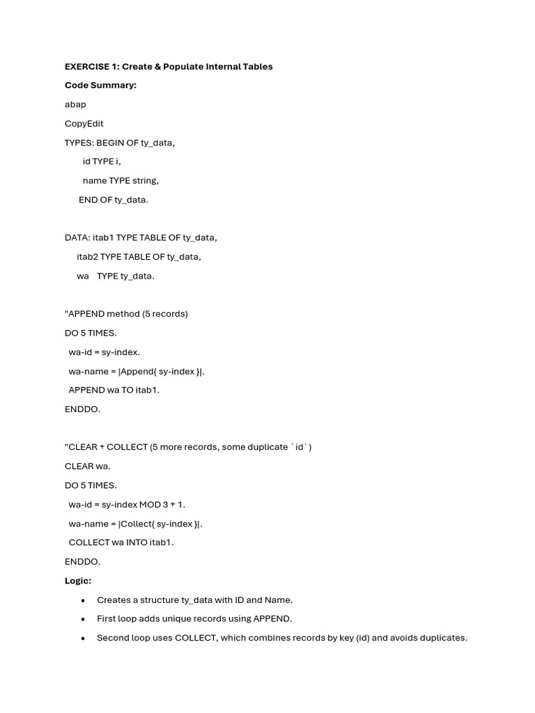 Abap Table Notes Internal Table | PDF | Computer Engineering | Computer ...