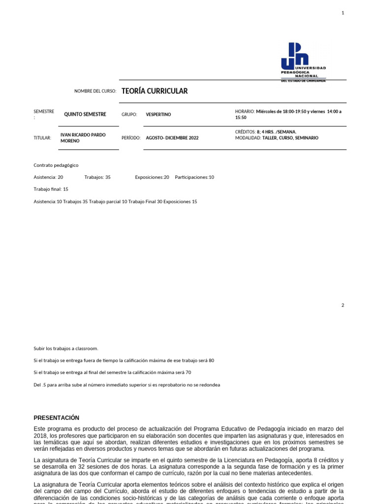 Teoría Curricular: Enfoques y Contextos | PDF | Plan de estudios ...