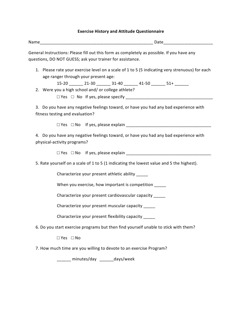 Exercise History and Attitude Survey | PDF | Physical Exercise ...