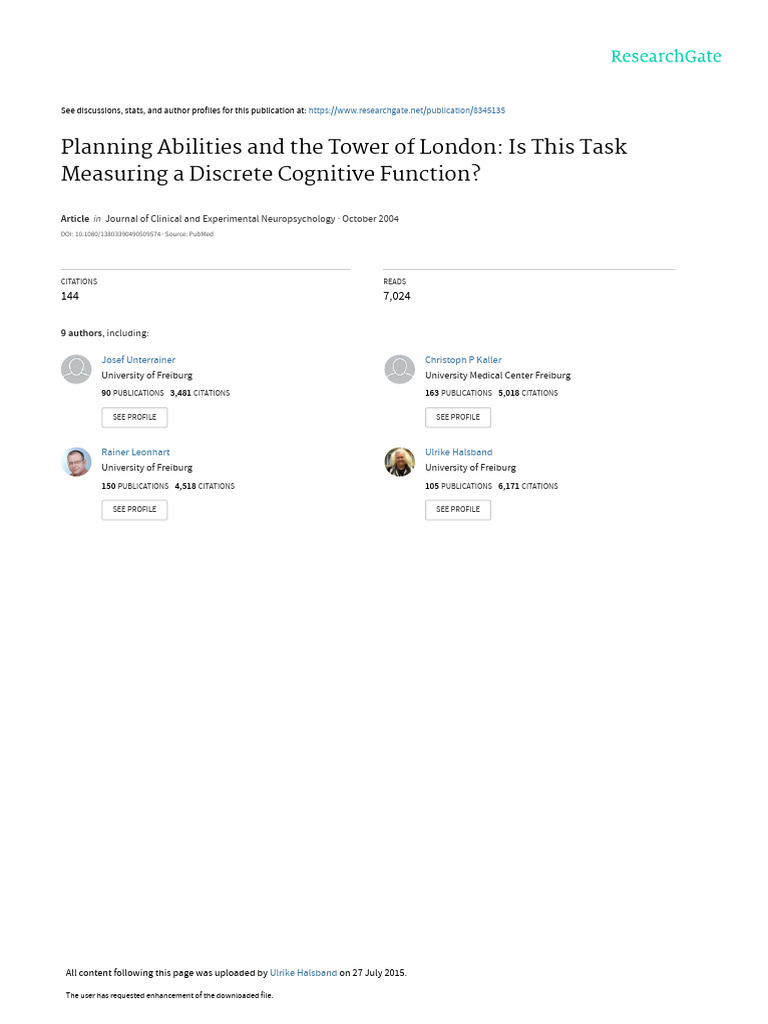 Planning Abilities and The Tower of London Is This Task Measuring A ...