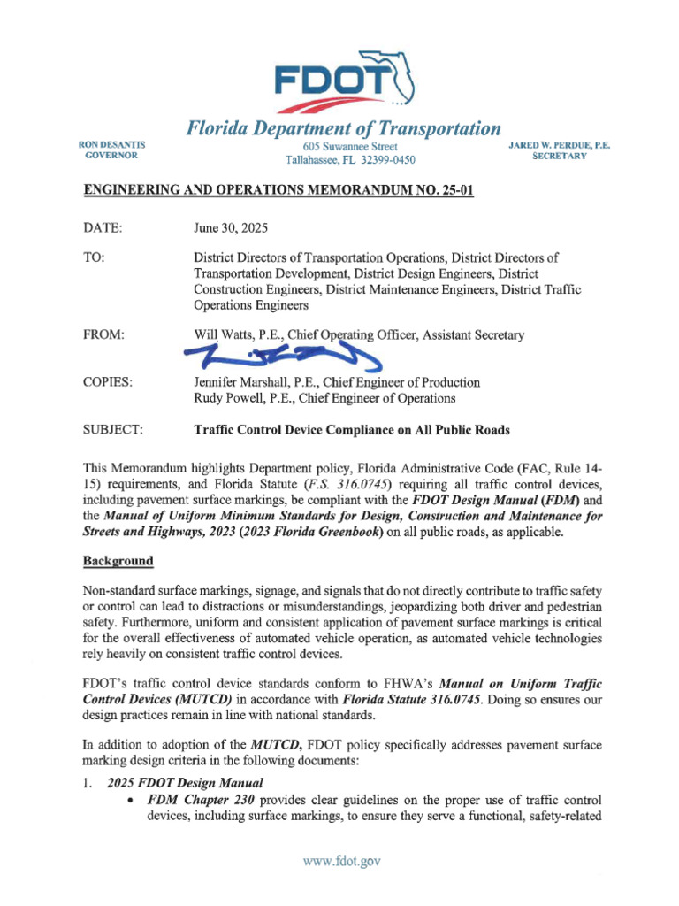 FDOT Memo | PDF