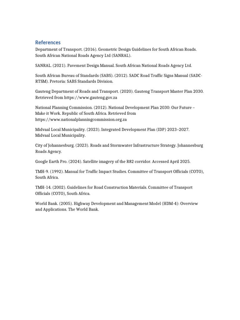 South Africa Road Design and Planning References | PDF
