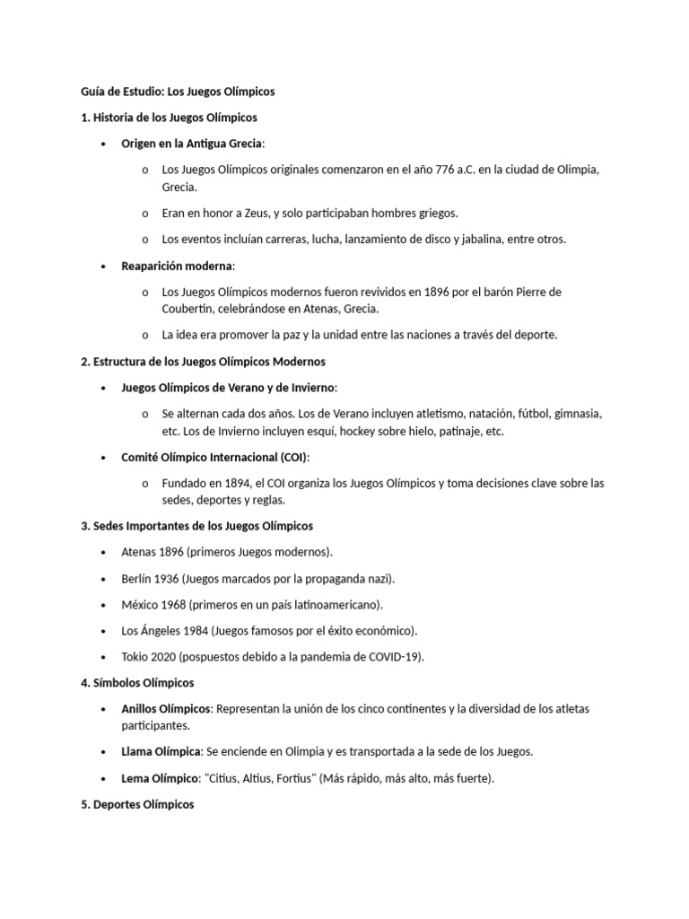 Historia y Estructura de los Juegos Olímpicos | PDF | Juegos olímpicos ...