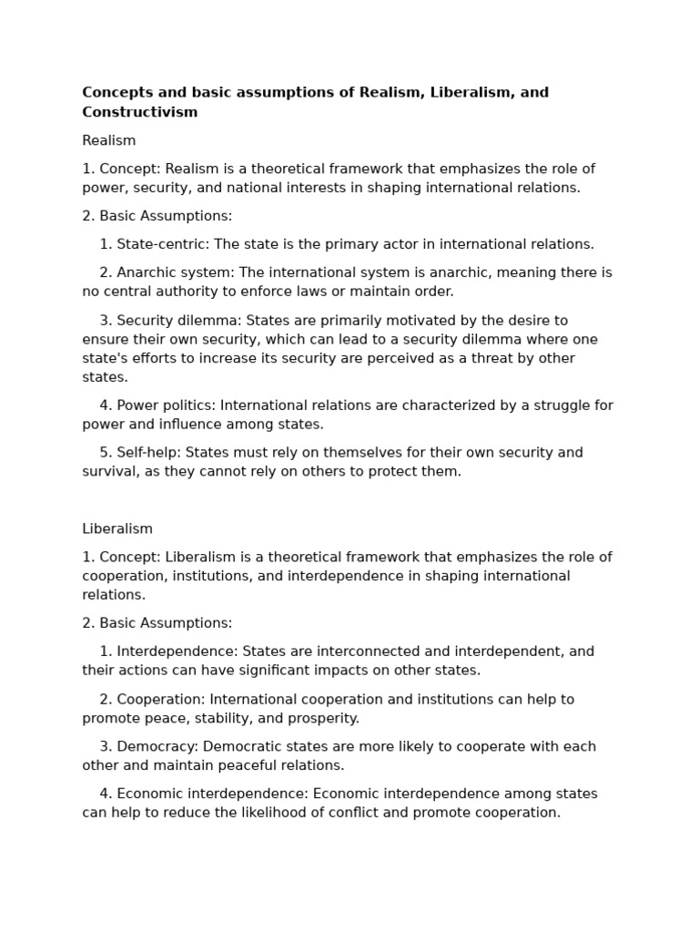 FPA Theories - Realism, Liberalism and Constructivism | PDF | Social ...
