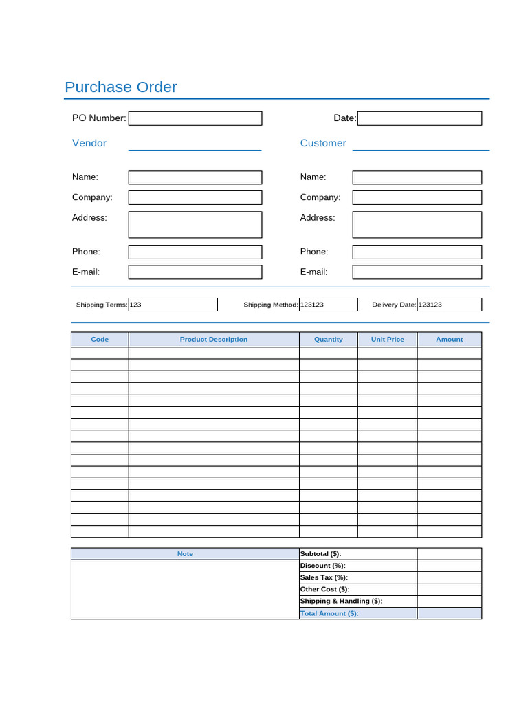 Sample Purchase Order Template | PDF