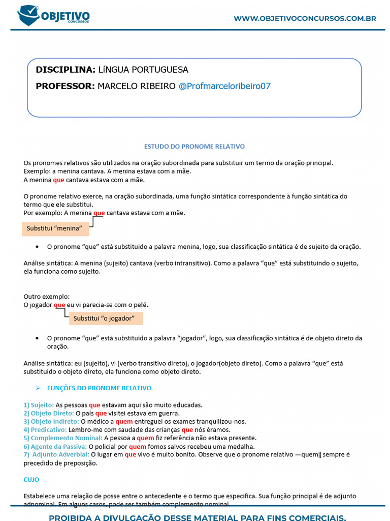 Uso de Pronomes Relativos na Língua Portuguesa | PDF | Assunto ...