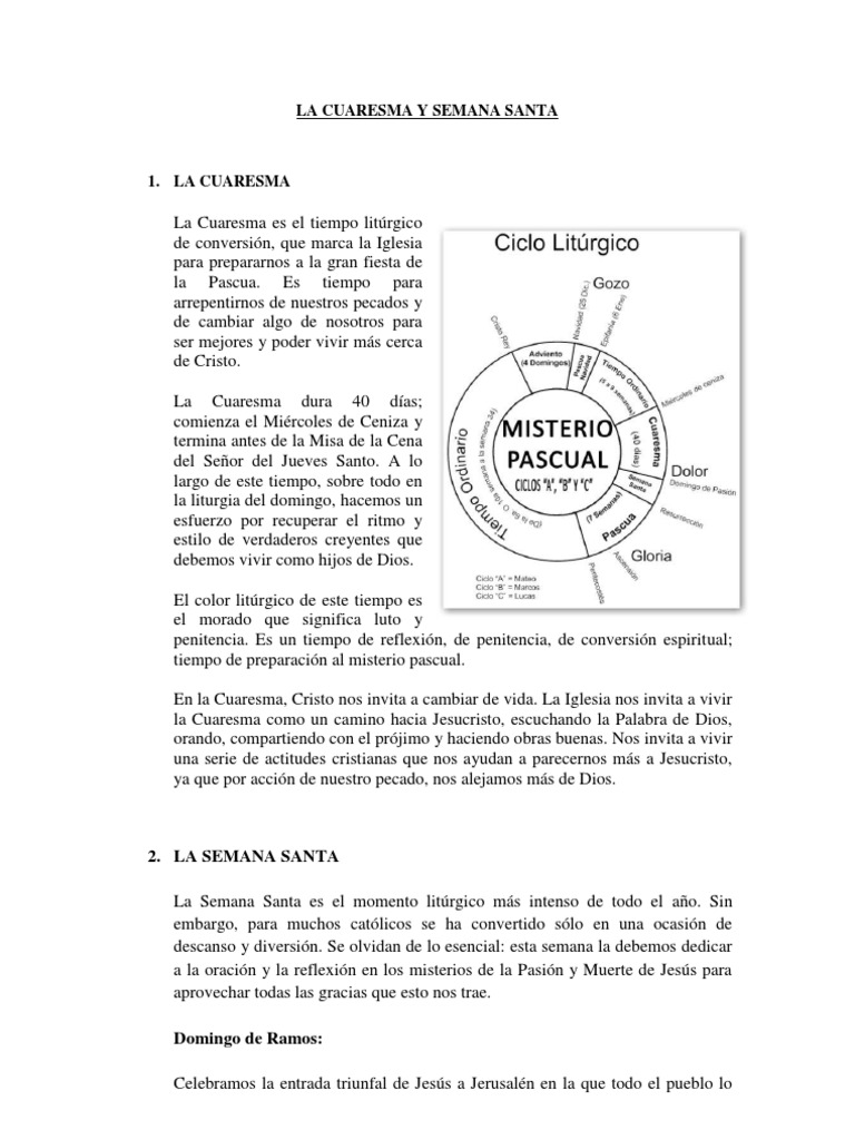 Cuaresma y Semana Santa: Reflexión y Fe | PDF | Prestado | Pascua de ...