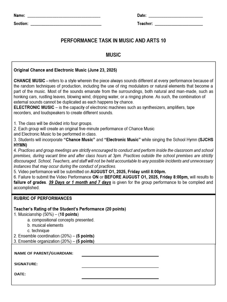 Performance Task in Music and Arts 10 1st Quarter | PDF | Electronic ...
