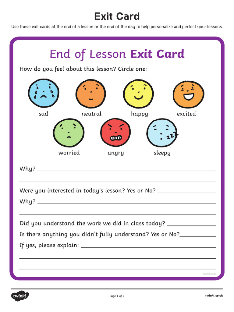 Exit Card Option 2 Worksheet | PDF