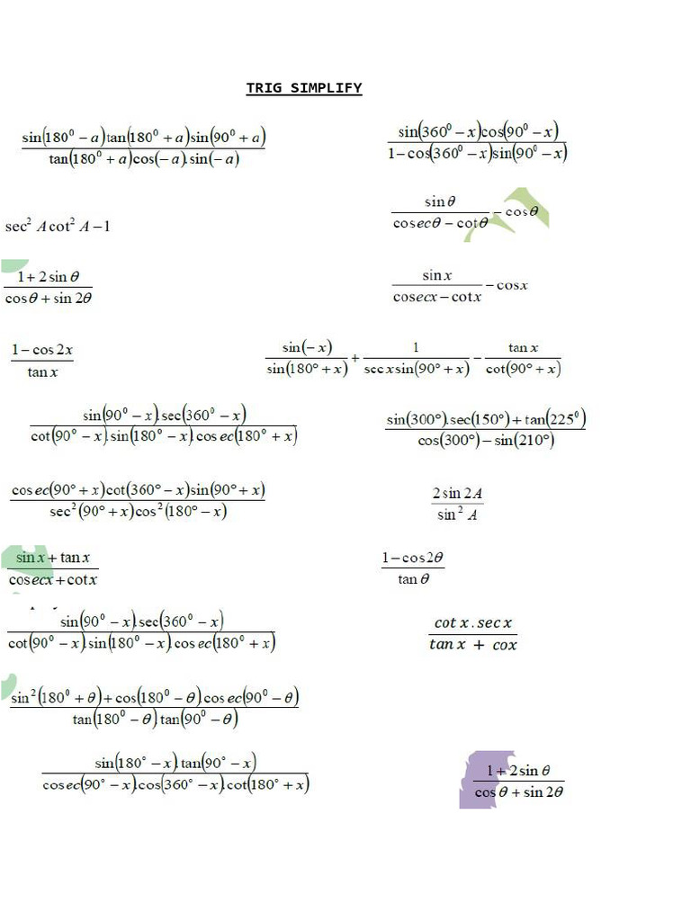 Trig Simplify Pdf